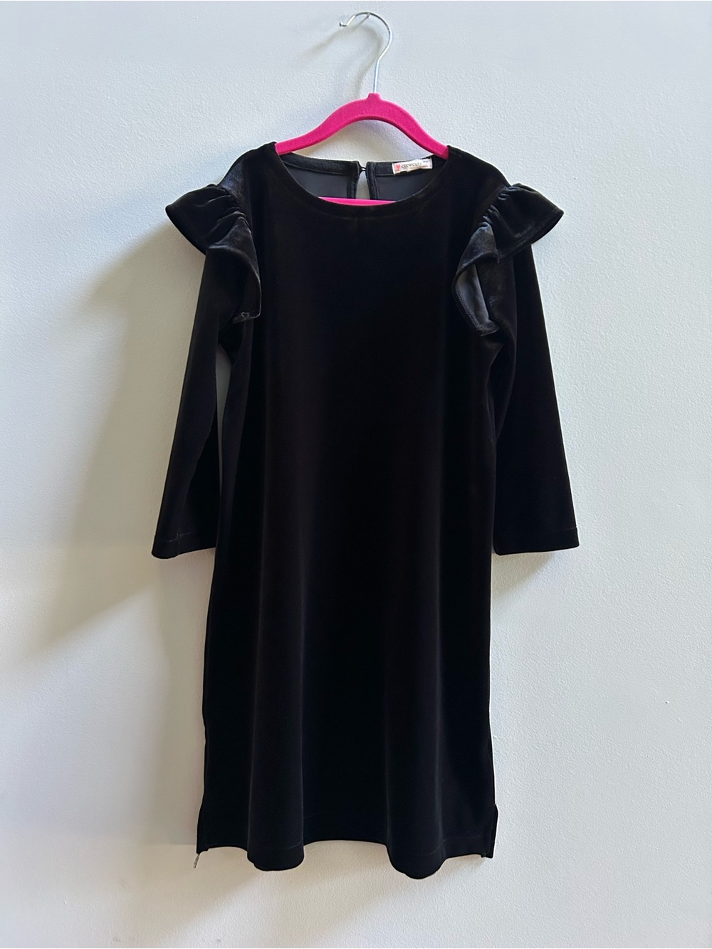 Crewcuts Girls Size 8 Black Velvet Ruffled Trim Holiday Party Dress